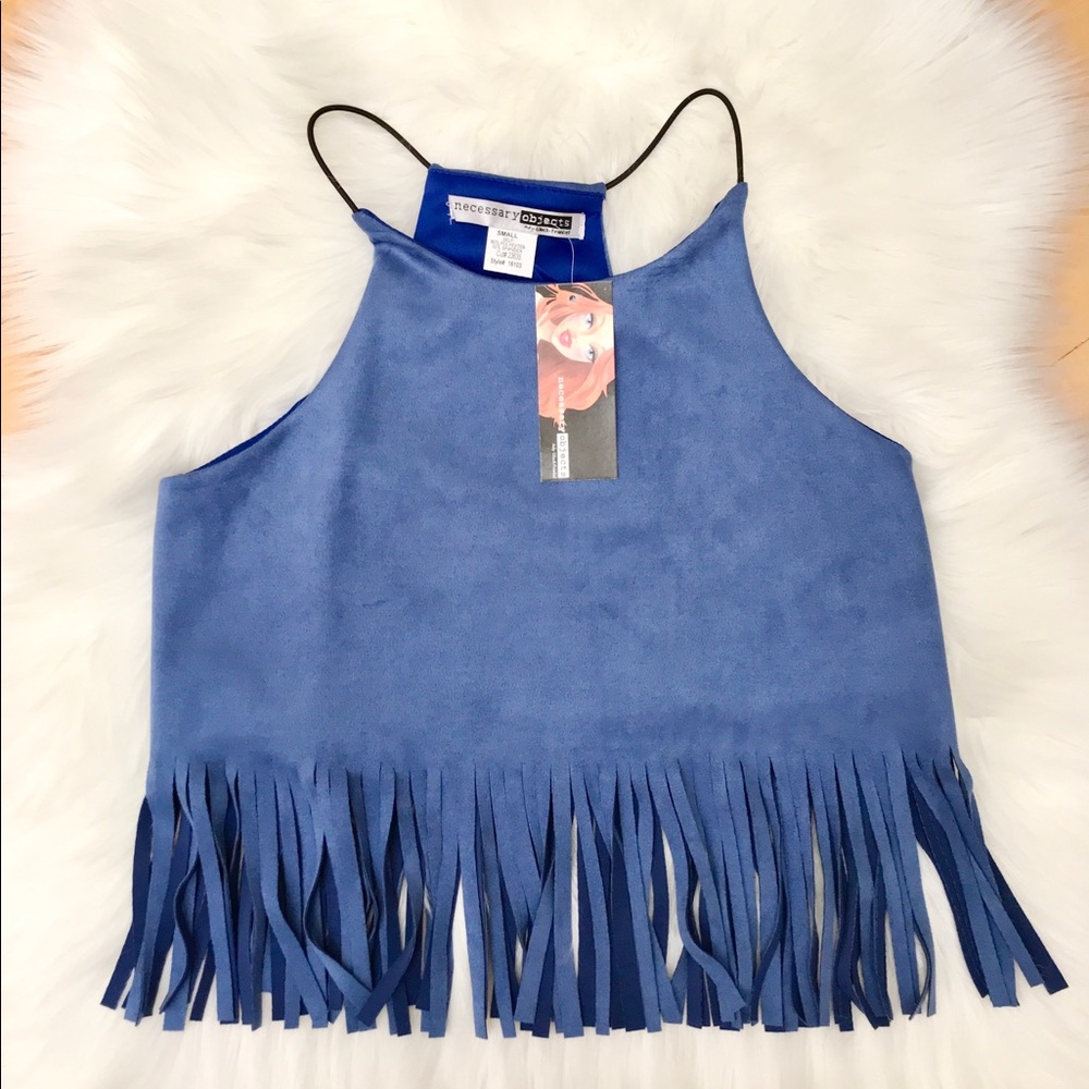 NECESSARY OBJECTS Fringe Suede Crop Top
